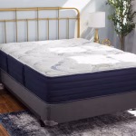 Perspective shot of Atlas mattress, showing its textured, detailed quilted top